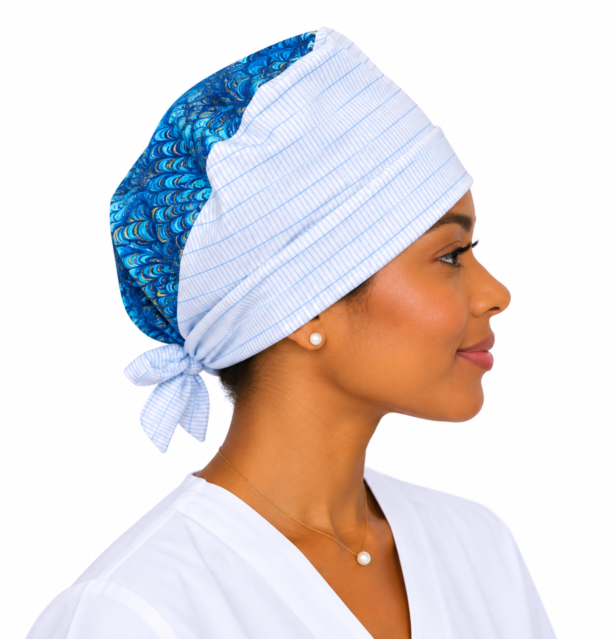 Calot médical en coton – Motif Paon Bleu – Taille adulte unisexe