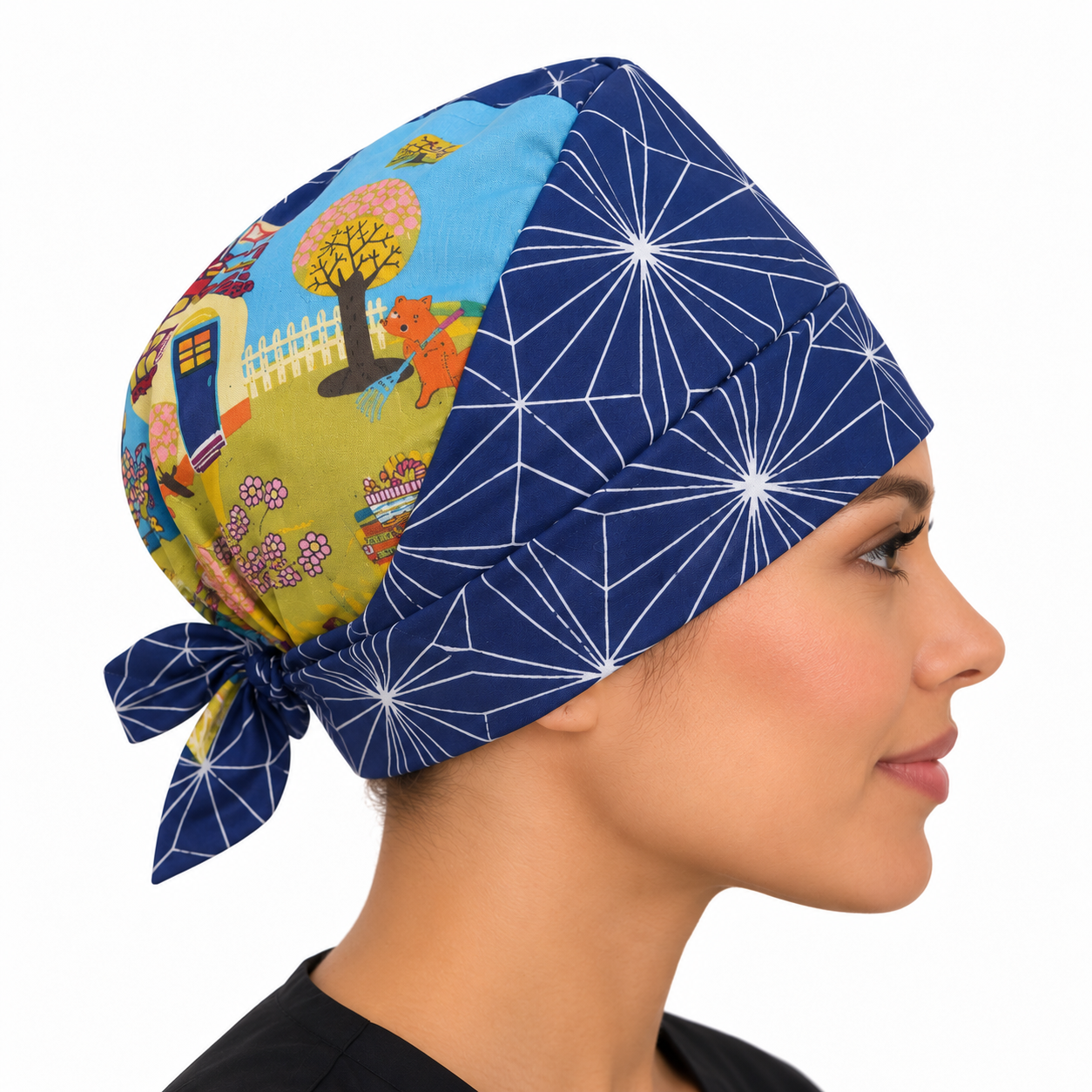Coiffe de chirurgien en coton – Motif Seigaiha
