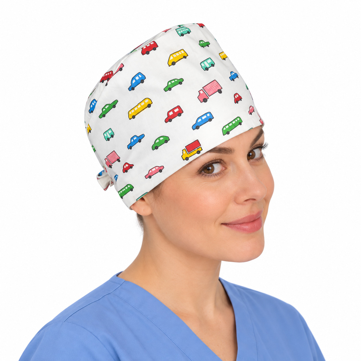 Calot médical bloc opératoire en coton – Motif Voitures