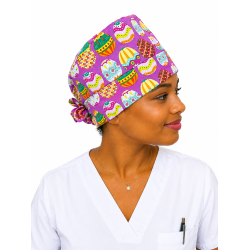 Calot médical en coton – Motif Œuf de Pâques – Taille adulte unisexe