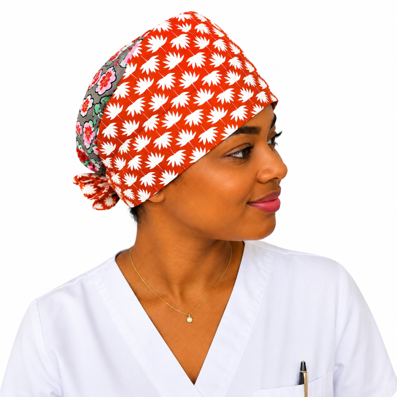 Calot médical bloc opératoire en coton – Motif Palmier