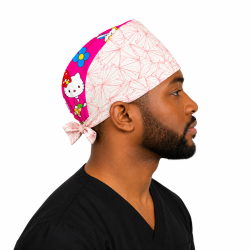 Calot médical bloc opératoire en coton – Motif Chaton (inspiré Hello Kitty)