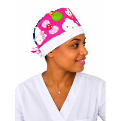 Calot médical bloc opératoire en coton – Motif Chaton (inspiré Hello Kitty)