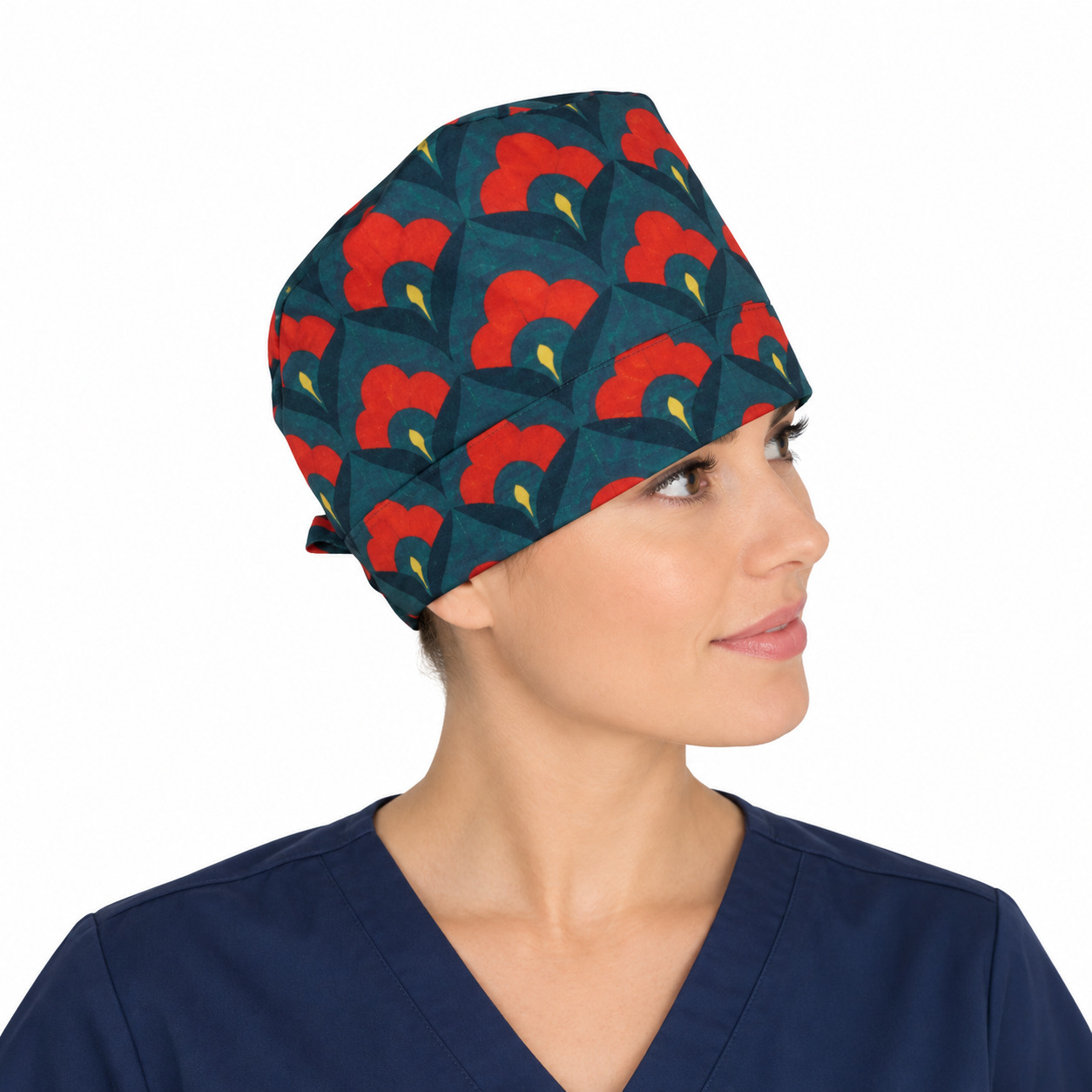 Calot médical couvrant en coton – Motif Bégonia