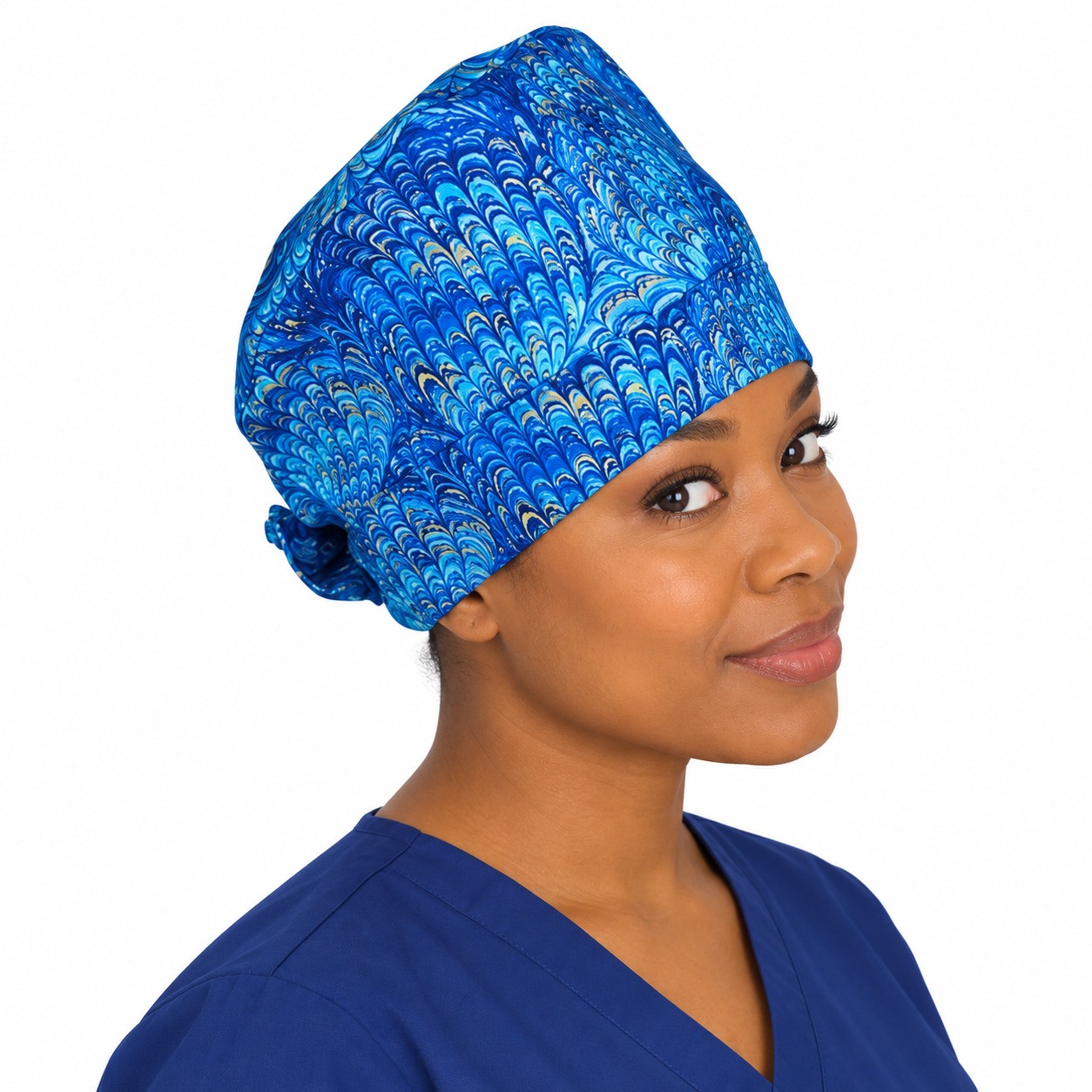 Calot dentiste Paon Bleu en coton – Motif Vague – Taille adulte