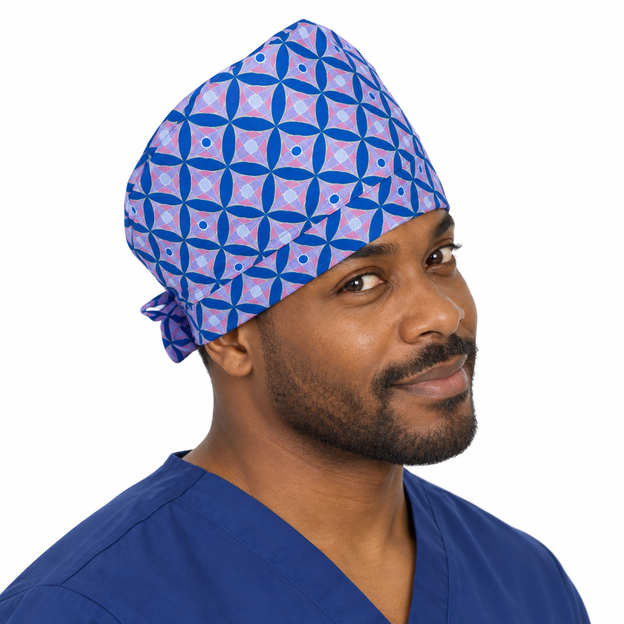 Calot médical bloc opératoire en coton – Losange bleu – Taille adulte unisexe